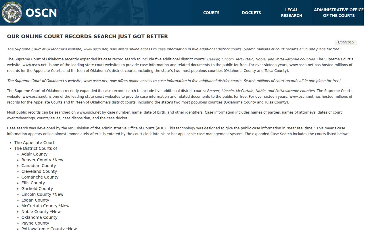 Roger Mills County warrant lookup explanation from OSCN