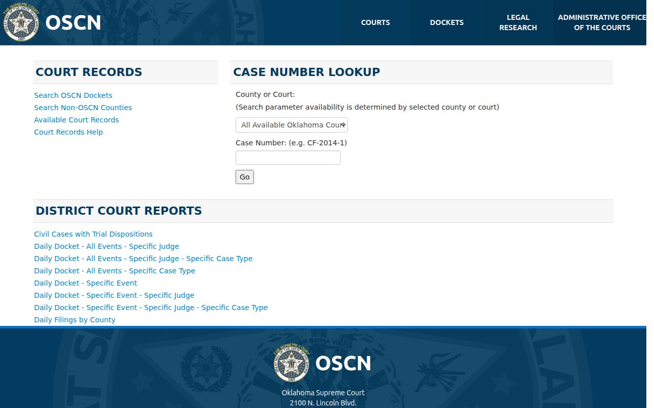 Roger Mills County warrant records OSCN docket search interface